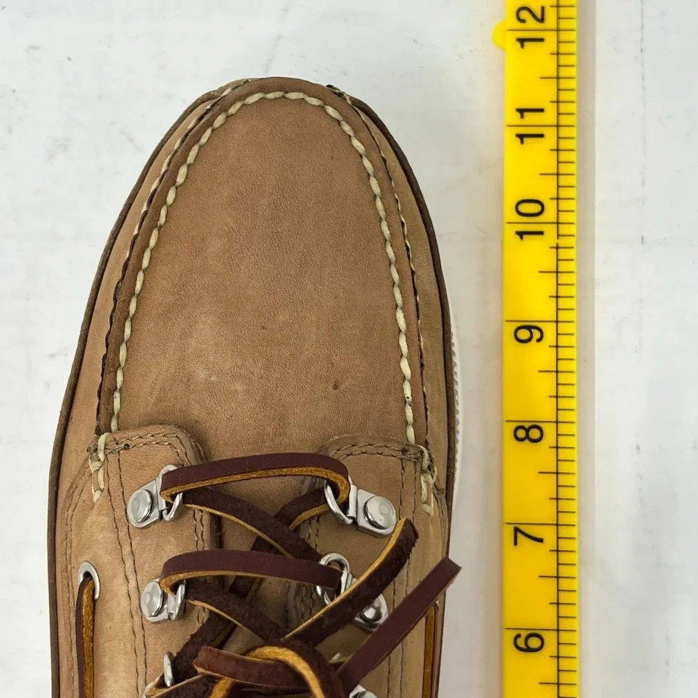Polo Sport‎ Ralph Lauren Boat Shoes Tan Leather Moc Toe Beige Men's 8.5D VTG NEW